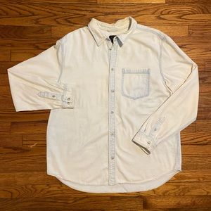 Distressed light blue button up
